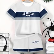 Resim Erkek Çocuk Takımı Moda 3D Baskılı Rahat Kazak Kısa Kollu Şort T Sweatshirt, Erkek Çocuklar için Dış Mekan T-Shirt ve Şort Kıyafeti, Dış Mekan için 