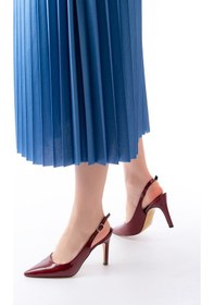 Resim St-1153 Bordo Rugan Günlük Arkası Açık 9 Cm Topuklu Kadın Ayakkab Siyah 