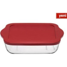 Resim Borcam Kırmızı Kapaklı Kare ve Dikdörtgen Saklama Kabı 2 Adet 