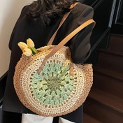 Resim Kadınlar için Mükemmel Lili Bohem El Örgülü Tote Çantası - Büyük Kapasiteli Hollow Tasarım, Sabit Omuz Askısı, Fermuar Kapanışı, Renkli Çiçek Desenli Kumaş Plaj Omuz Çantası 