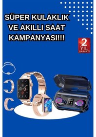 Resim Kadınlar İçin 3 Kordonlu Akıllı Saat Ve Dijital Göstergeli Powerbankli Bluetooth Kulaklık Dokunmatik Kontrol 