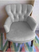 Resim Azra Aksesuar Berjer - Tekli Koltuk - Ahşap Ayak - Nubuk Kumaş - Ceviz Ayak - Açık Gümüş Gri 