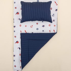 Resim Alt Açma Matı ve Yastık - Çift Taraflı - Lacivert Saten - Bahriyeli 