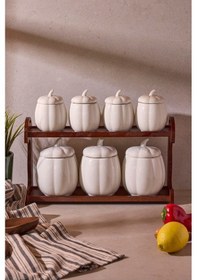 Resim Pumpkin 7'li Tepsili Çok Amaçlı Baharatlık Seti Beyaz Beyaz 