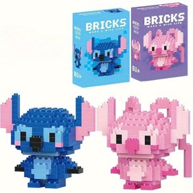 Resim Stitch & Angel Araba Gösterge Paneli Dekoru - Mavi ve Pembe Kıyafetler ile El Yapımı Plastik Figür, Parti Hediyeleri ve Tatil Hediyeleri için Karikatür Tasarımı, Güç Gerektirmez, Sevimli Araba Aksesuarları 