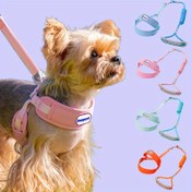 Resim Yansıtıcı Şeritli Nefes Alabilir Ağ Örgü Çekmez Köpek Tasması, Küçük ve Orta Boy Köpekler için Ayarlanabilir Kaçak Geçirmez Yelek, Mavi ve Gri Renkte Hızlı Uyumlu Tasarım, Küçük Köpekler için Tasma 