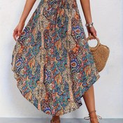 Resim Kadınlar için [Tatil Hazır] Şık Bohem Yüksek Bel Plaj Eteği - Akışkan Paisley Baskılı Maksi Fırfırlı Etek, Hafif Polyester, Yaz Tatilleri ve Günlük Geziler İçin Mükemmel 