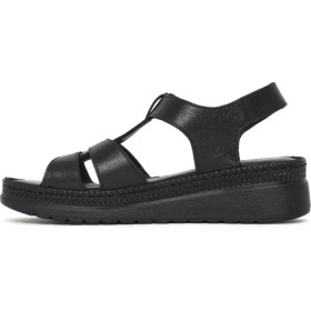 Resim Derimod Kadın Siyah Kalın Tabanlı Deri Comfort Sandalet 26SFD411818 