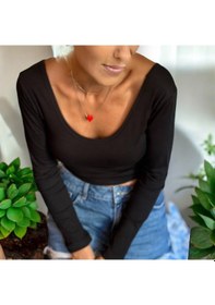 Resim İbeeka Yeni Sezon Prenses Yaka Siyah Renk Uzun Kollu Pamuklu Body / Bluz Siyah 
