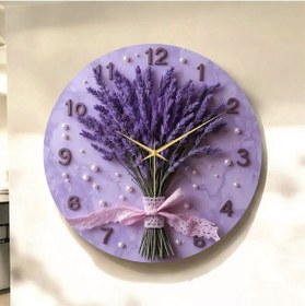 Resim Çiçek Mor Renkli Baskı Desenli Sayılı Hediyelik Ahşap Sessiz Tablo Duvar Saati 28 Renkli 
