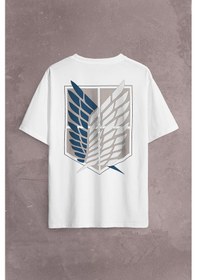 Resim Attack On Titan Regiments Scout Symbol Sırt Ön Baskılı Oversize Tişört Unisex T-shirt 001 