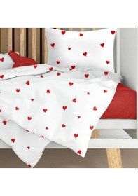 Resim Lüks Ranforce Kumaşından Kırmızı Kalpli Bebek Nevresim Takımı 100x150 Beyaz - Kırmızı 
