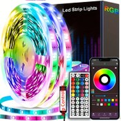 Resim NBBUFF LED Şerit Işıkları, 4.88-30.48metre RGB Şerit Işık Uzaktan ve Uygulama Kontrolü, Müzik Senkronizasyonu, Zamanlayıcı, Mavi, Kırmızı, Sarı, USB Güçlü, Çok Renk Modu, Uzay Teması, Yeniden Şarj Edilemeyen Düğme Pili, NBBUF 