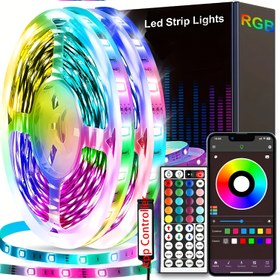 Resim NBBUFF LED Şerit Işıkları, 4.88-30.48metre RGB Şerit Işık Uzaktan ve Uygulama Kontrolü, Müzik Senkronizasyonu, Zamanlayıcı, Mavi, Kırmızı, Sarı, USB Güçlü, Çok Renk Modu, Uzay Teması, Yeniden Şarj Edilemeyen Düğme Pili, NBBUF 