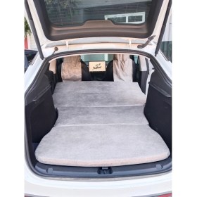 Resim Tesla - Model Y Uyumlu Oto Arka Koltuk Yatağı - Krem - 6 cm Kuştüyü Sünger, Yastıklı, Çantalı 