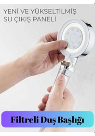 Resim 5 Fonksiyonlu Krom Beyaz Çelik Filtreli Kireç Önleyici Yüksek Basınçlı Tasarruflu Banyo Duş Başlığı Siyah 