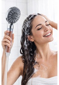 Resim 5 Fonksiyonlu Mineral Boncuklu Duş Başlığı Alkali & Yumuşak Su Teknolojisi Siyah 