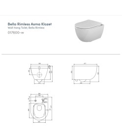 Resim Turkuaz Bella Kanalsız Asma Klozet, Yavaş Kapanır Kapak 