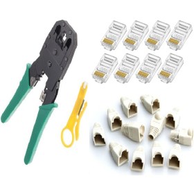 Resim Network Cat5Cat6 Sıkma Pense + 100 Jak + 100 Cover Kılıf 