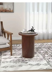 Resim Leonora Bohem Ahşap Yan Sehpa Ceviz 