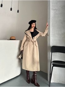 Resim Bella Breeze Kadın Kemerli Şal Yaka Uzun Trençkot 