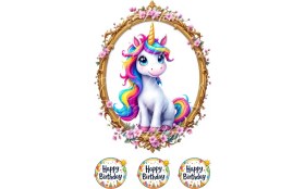 Resim Unicorn Pasta Resmi ve Baskısı - Unicorn Yenilebilir Kağıt Pasta Üstü Resmi - Pasta Süsü 2 