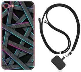 Resim kilifland Apple Iphone 6 6s ile Uyumlu Kılıf Silikon Desen Boyun Askılı Gri Zigzag 1706 