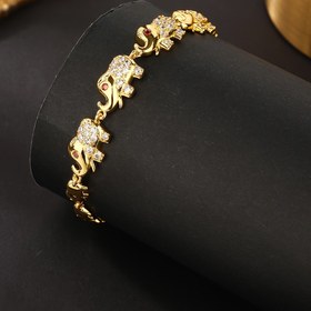Resim Şık 18K Altın Kaplama Bakır Fil Bileklik ve Parıldayan Kübik Zirkonya - Ona Mükemmel Hediye, Partiler & Festivaller İçin İdeal 