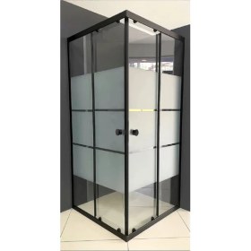 Resim Durul Duşakabin Kare Siyah Kumlama Box Desen Cam 90x90 cm 