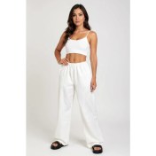 Resim Kadın Beyaz Bol Kesim Cepli Geniş Paça Dökümlü Pantolon – Modern ve Şık Tasarım 