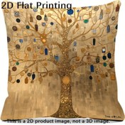 Resim 1 adet Yastık kılıfı 2D çift taraflı Klimt Yaşam Ağacı yastık kılıfı 45.72*45.72 cm, parlak polyester kumaş, makinede yıkanabilir, çift taraflı baskı, fermuarlı kapatma, hipoalerjenik, rahat yatak odası ve oturma odası dekorasyonu için uygun 