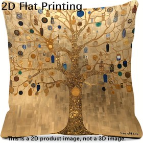 Resim 1 adet Yastık kılıfı 2D çift taraflı Klimt Yaşam Ağacı yastık kılıfı 45.72*45.72 cm, parlak polyester kumaş, makinede yıkanabilir, çift taraflı baskı, fermuarlı kapatma, hipoalerjenik, rahat yatak odası ve oturma odası dekorasyonu için uygun 