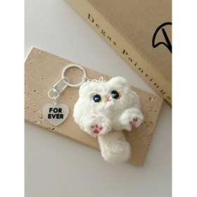 Resim Sevimli Peluş Uzun Kuyruklu Kedi Kawaii Karakter Anahtarlık ve Çanta Süsü 