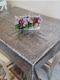 Resim İthal Silinebilir Pvc Masa Örtüsü Kaymaz Tabanlı, Kumaş Görünümlü Pvc Masa Örtüsü İthl024 Gümüş 