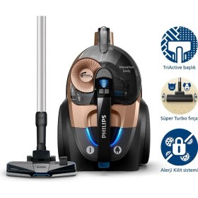 Resim Philips Çift Başlıklı ve Turbo Fırça Yüksek Emiş Gücüne Sahip Toz torbasız Süpürge 900W ^^Özel Lambader Hediyeli^^ 