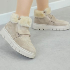 Resim Hakiki Deri Kürklü Kadın Klasik Bot 916kza3700 Bej Süet 