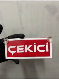 Resim Kırmızı Renk Üzeri Beyaz Renk Çekici Yazılı Vantuzlu Cam Süsü 