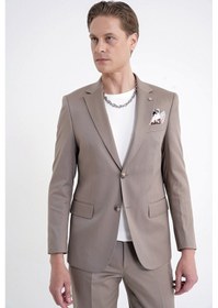 Resim Efor Slim Fit Mono Yaka %97 Tencel Kumaş Çift Yırtmaç Esnek Bej Takım Elbise Tk 941 