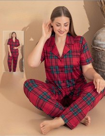 Resim Boyraz Kadın Milan Büyük Beden Boydan Düğmeli Kısa Kol İnce Pijama Takımı 11081 - 1 Adet 001 