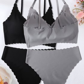 Resim 2 Takım Kadınlar İçin Dikişsiz Sütyen Seti - Düz Renk Kablosuz Sütyen ve Külot, Çıkarılabilir Pedler, Orta Destek, Telsiz, Rahat Günlük İç Giyim, Her Gün Konforlu | Dikişsiz Tasarım | Pürüzsüz Dokulu 