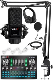 Resim yenibagshop MX-2020 Diamond Set Efektli Ses Kartı Mikrofon Kulaklık Stand Kayıt Canlı Yayın Seti (PC ve Telefon) 
