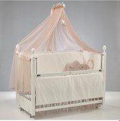 Resim Meltem Kids Kral Sallanır Ahşap Anne Yanı Beşik 60x120 cm (beyaz-motto pudra) Pudra 