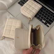 Resim Kremli Waffle Dokulu Madeni Para Çantası, Anahtarlar, Kulaklıklar, Değişim ve Ruj için Fermuarlı Kompakt Çoklu Bölümlü Cüzdan - İdeal Seyahat Aksesuarı, Beyaz, Cüzdan 