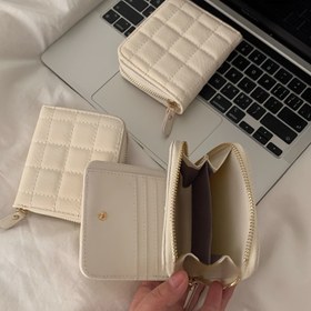 Resim Kremli Waffle Dokulu Madeni Para Çantası, Anahtarlar, Kulaklıklar, Değişim ve Ruj için Fermuarlı Kompakt Çoklu Bölümlü Cüzdan - İdeal Seyahat Aksesuarı, Beyaz, Cüzdan 