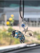 Resim Esey Dizayn Nazar Boncuğu Krem Mavi Taşlı Kelebek Araba Dikiz Ayna Süsü - Epoksi 