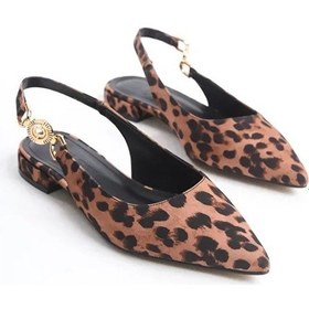 Resim Feles Yan Toka Detaylı Arkası Açık Kadın Babet Ayakkabı LEOPAR 