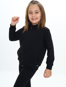 Resim Toontoy Kız Çocuk Dik Yaka Fermuarlı Cepli Reglan Kol Örme Hırka - 2 İplik 