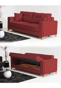 Resim Nola Üçlü Kanepe & Bazalı Yataklı Koltuk - Keten Bordo Bordo 