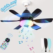 Resim 1 adet RGB Gökkuşağı Müzik Ritmi Hoparlör Soket LED Fan Işıkla, 3 Hızlı Soket Fan Işık, Uzaktan Kumanda, Zamanlayıcı, 3 Renk 3000-6500K Ayarlanabilir, E27/E26 Taban, Ev, Ofis, Restoran, Parti için Uygun 