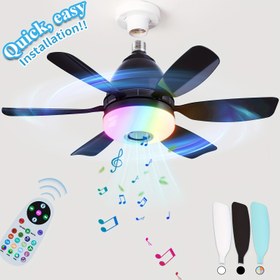 Resim 1 adet RGB Gökkuşağı Müzik Ritmi Hoparlör Soket LED Fan Işıkla, 3 Hızlı Soket Fan Işık, Uzaktan Kumanda, Zamanlayıcı, 3 Renk 3000-6500K Ayarlanabilir, E27/E26 Taban, Ev, Ofis, Restoran, Parti için Uygun 